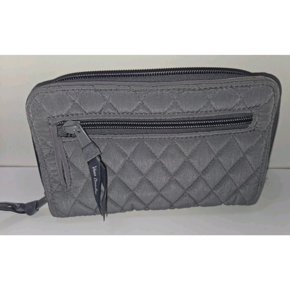 Vera Bradley Gray Solid Zip-Around Wallet Wrist Strap ID Window Coin Pocket - Picture 11 of 14
